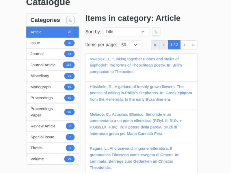 HERITRACE catalogue interface