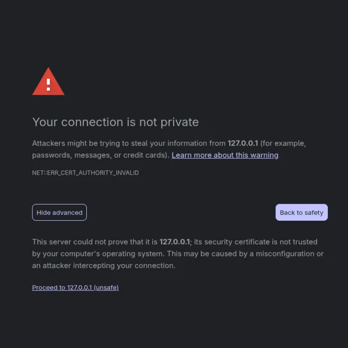 Browser 'Your connection is not private' warning