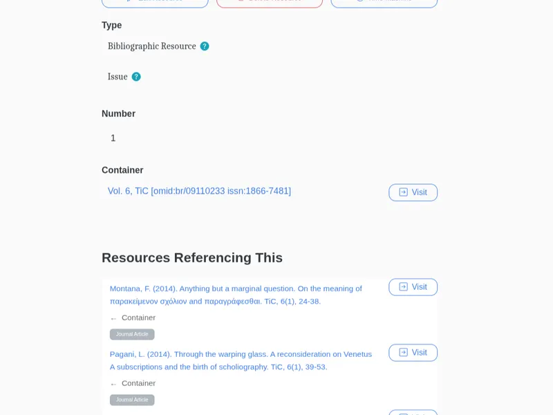 HERITRACE interface showing resources that reference the current entity