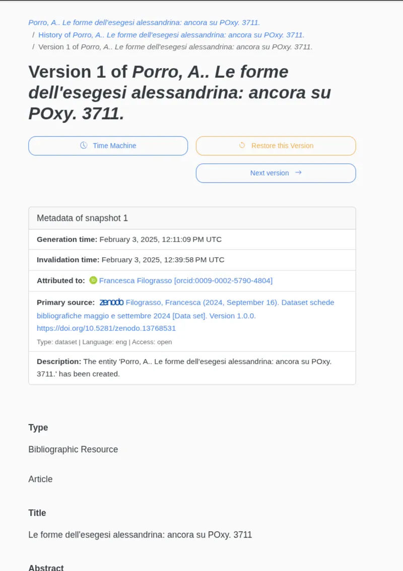 The detailed page for a specific historical version of a resource.